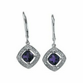 14K White Gold 6mm Square Genuine Amethyst and .08 CTW Diamond Earrings